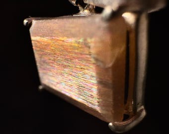 METEOR SUNSTONE Pendant - Sterling Silver, Rectangle - Genuine Rainbow Meteor Shower Sunstone Crystal Pendant from Tanzania, 53966