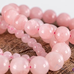 ROSE QUARTZ Bead Bracelet  :  6-15mm Round Gemstones, Metaphysical Crystal Healing, Pink Birthstone Jewelry, E0601