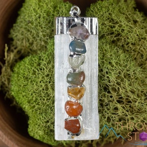 SELENITE 7 Chakra Pendant -  White Selenite Pendant, 7 Chakra Stone Pendant, Selenite Jewelry, 7 Chakra Necklace, 7 Chakra Jewelry E0284