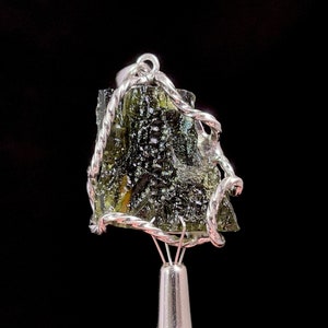 Raw MOLDAVITE Pendant - Sterling Silver - Moldavite Necklace Pendant, Genuine Moldavite Jewelry, 47425
