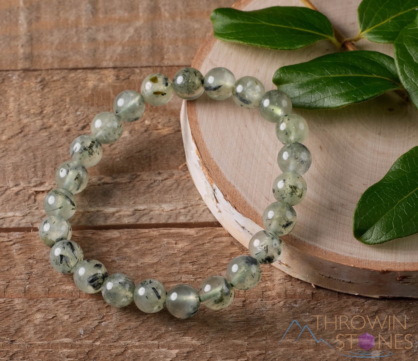 PREHNITE Crystal Bracelet - Round Beads, Petite - Aura Cleansing, Gemstone Jewelry, Healing Crystal, Beaded Bracelet,  E0606