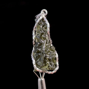Raw MOLDAVITE Pendant - Sterling Silver - Moldavite Necklace Pendant, Genuine Moldavite Jewelry, 47408