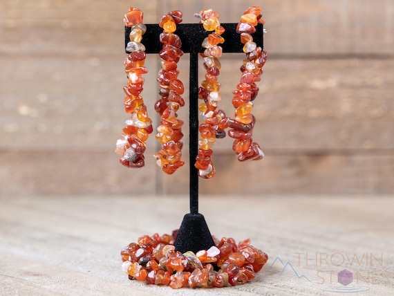 CARNELIAN Chip Bead Bracelet  :  Genuine Orange Stone Handmade Elastic Boho Jewelry,  E1767
