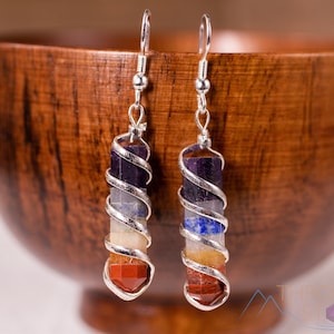 Regenbogen CHAKRA Kristallohrringe - Crystal Point, Tropfen Ohrringe, Kristallschmuck, Chakra Ohrringe - E1393