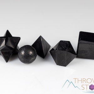 SHUNGITE Platonic Solids Set - 5 Pieces - Sacred Geometry, Polished Gemstones, Crystal Kit, E2146