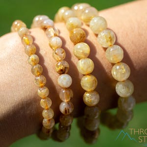 Golden RUTILATED QUARTZ Stone Bracelet  :  Genuine Stone 3-14mm Round Bead, Healing Crystal Jewelry, E0619
