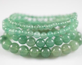 Pulseira de contas de aventurina: cristais verdes redondos de 4 a 10 mm, joia artesanal elástica com pedras preciosas, E0595