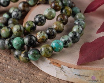 African TURQUOISE JASPER Stone Bead Bracelet  :  8mm Round Blue Crystal Jewelry Gift, E0588