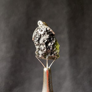 Raw MOLDAVITE Pendant - Sterling Silver, Leaf Bail - Moldavite Necklace Pendant, Genuine Moldavite Jewelry, 44584
