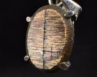 METEOR SUNSTONE Pendant - Sterling Silver, Oval - Genuine Rainbow Meteor Shower Sunstone Crystal Pendant from Tanzania, 53978