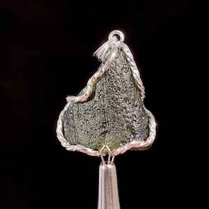 Raw MOLDAVITE Pendant - Sterling Silver - Moldavite Necklace Pendant, Pure Moldavite Jewelry, 47420