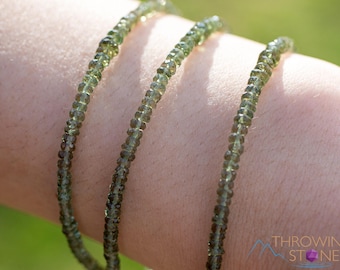 MOLDAVITE Bracelet with Faceted Rondelle Beads :  Authentic Green Gemstone Jewelry Czech Republic, E1974