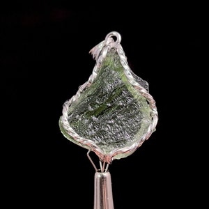 Raw MOLDAVITE Pendant - Sterling Silver - Moldavite Necklace Pendant, Genuine Moldavite Jewelry, 47413