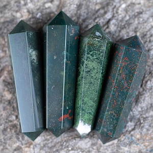 BLOODSTONE MINI Crystal Points - HELIOTROPE Wand, Double Terminated Hexagonal Pencil Points, E2012