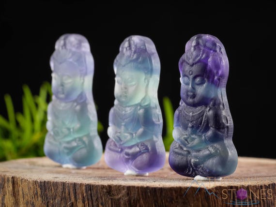 FLUORITE Crystal Pendant - Buddha - Crystal Jewelry, Buddha Pendant, Healing Crystals, Handmade Jewelry - E1526
