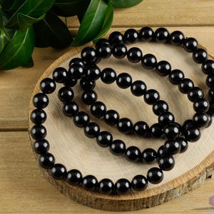 BLACK TOURMALINE Crystal Bracelet - Round - Healing Crystals, Jewelry Gift, Crystal Jewelry, Protection Stones E1050