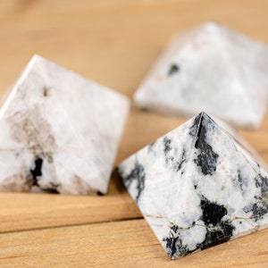 MOONSTONE Pyramid with BLACK TOURMALINE- Sacred Geometry, Polished Stone, Crystal Carving, E2059