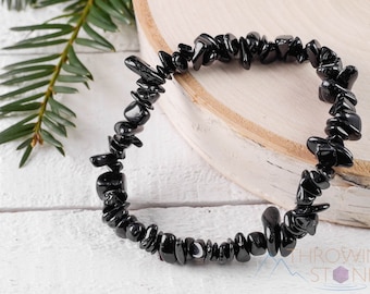 BLACK TOURMALINE Crystal Bracelet - Chip - Crystal Jewelry, Unique Gift, Healing Crystals, Protection Bracelet, E0829