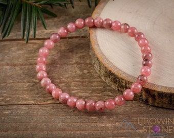 RHODOCHROSITE Gemmy Crystal Bracelet- Round - Handmade Jewelry, Unique Gift, Crystal Healing, Beaded Bracelet, E1604
