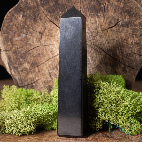 SHUNGITE Crystal Point - Obelisk Tower, Crystal Wand, EMF Protection, Crystal Tower,  E0928