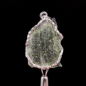 Raw MOLDAVITE Pendant - Sterling Silver - Moldavite Necklace Pendant, Pure Moldavite Jewelry, 47415