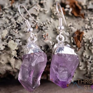 AMETHYST Earrings – Crystal Jewelry, Drop Earrings, Raw Crystals, Silver Earrings - E0139
