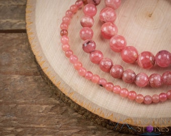 RHODOCHROSITE Gemmy Crystal Bracelet- Round - Handmade Jewelry, Unique Gift, Crystal Healing, Beaded Bracelet, E1604