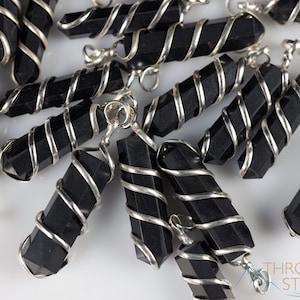 SHUNGITE Wire Wrapped Pendant - Black Terminated, Polished Gemstone, Crystal Point, E2122