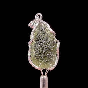 Raw MOLDAVITE Pendant - Sterling Silver - Moldavite Necklace Pendant, Genuine Moldavite Jewelry, 47427