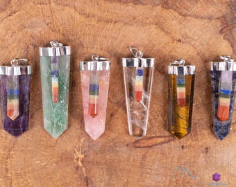 CHAKRA Pendant - Amethyst, Aventurine, Sodalite, Tigers Eye, Clear or Rose Quartz Pendant with 7 Chakra Gemstone Accents, E2026