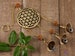 Golden Wind Chime with Brass Bells & Rudraksha Beads - Seed of Life, Metal Windchimes, Sacred Geometry - 11 inch, E0494 