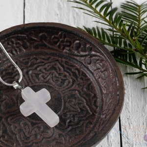 ROSE QUARTZ Cross Pendant - Crystal Jewelry, Metaphysical, Bridesmaid Gift, Dainty Pendant, E0743