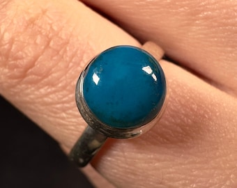 GEM SILICA Crystal Ring - Size 6.25, Round - Rare Polished Chrysocolla Sterling Silver Gemstone Ring from Arizona, 54015