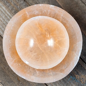Recipiente de carga de selenita naranja: Almacenamiento de anillos de cristal, Plato de piedra elemental pulida, E2085