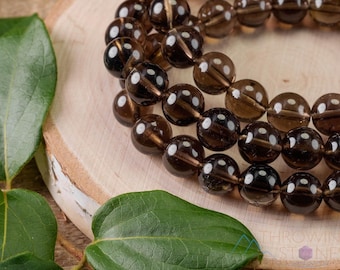 Bracciale con perline rotonde in quarzo fumé: regalo con pietre preziose, gioielli in pietra boho fatti a mano, cristalli curativi, E0612