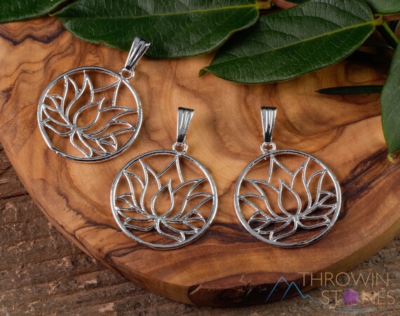 Lotus Flower Mandala Pendant 1.3" Silver Sacred Geometry Charm Jewelry E1092 