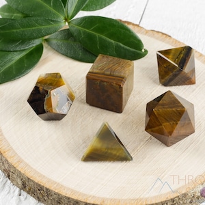 TIGERS EYE Crystal Platonic Solid Set - Crystal Carving, Sacred Geometry, Gift Set, E1063