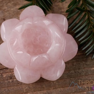 ROSE QUARTZ Crystal, Sphere Stand, Lotus Flower - Mom Gift,  Home Decor, E1309