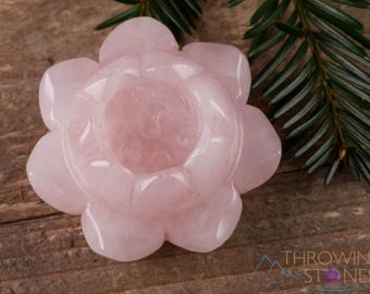 ROSE QUARTZ Crystal, Sphere Stand, Lotus Flower - Mom Gift,  Home Decor, E1309