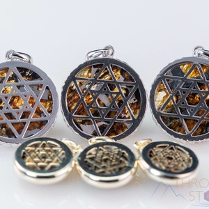 METEORITE Pendant - Star of David, Gold, Silver, Copper – Meteorite Jewelry, Crystal Pendant, Space Glass, Handmade Jewelry, E1662