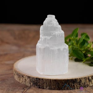 White SELENITE Raw Crystal Tower  :  2 Inch Natural Healing Stone Castle Pillar Carving, E0180