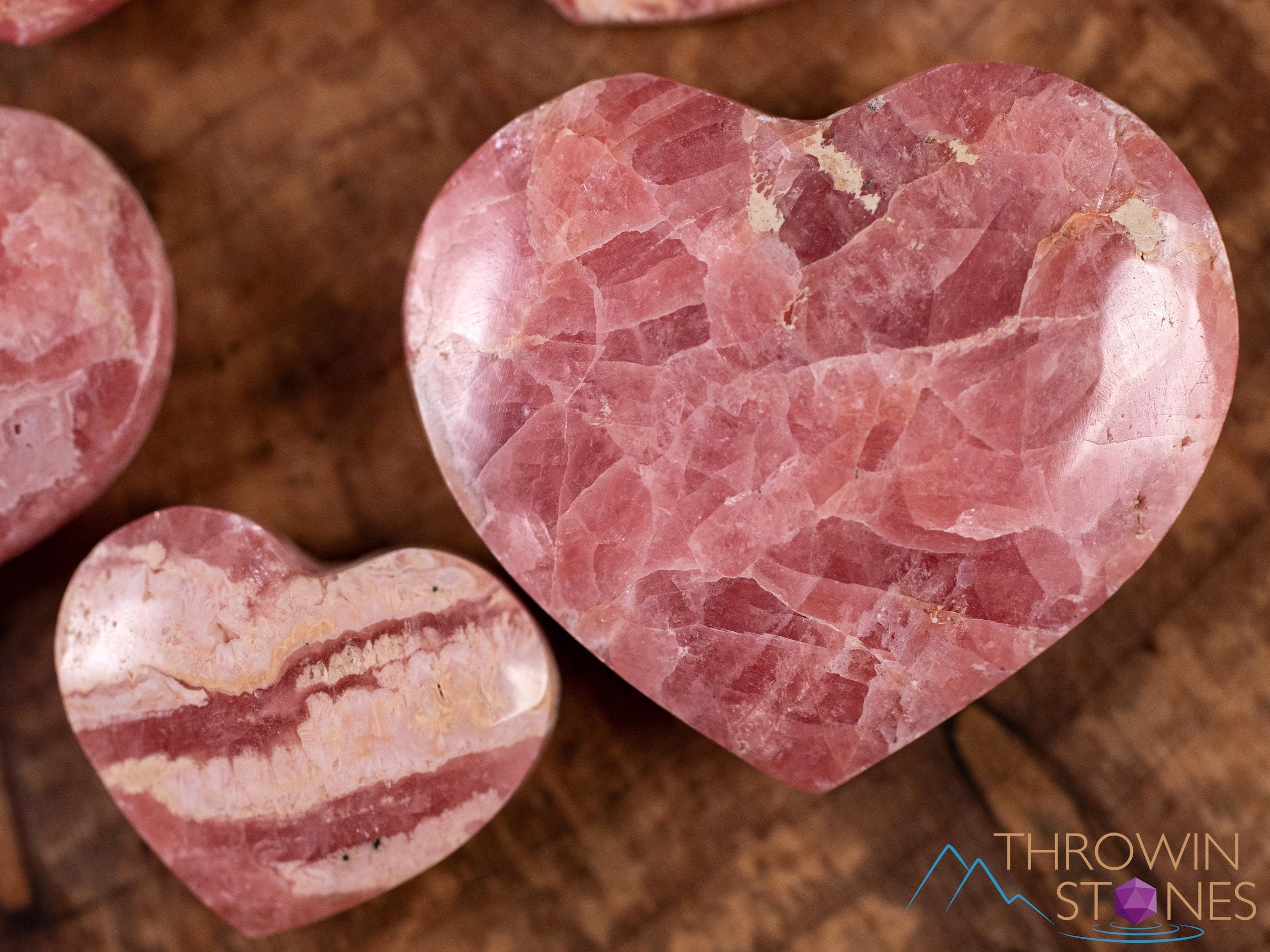 RHODOCHROSITE Crystal Heart - B Grade Pattered - Heart Chakra, Pink Crystals, Carved Gemstone, Polished Heart, E1947