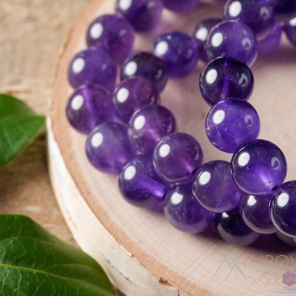 AMETHYST Crystal Bracelet - Round - Birthstone Jewelry, Healing Stones, Unique Gift, Gemstone Bracelet, E0608