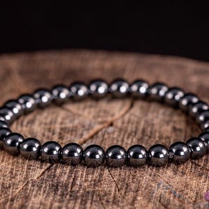 HEMATITE Crystal Bracelet  :  Round Metallic Beads, Healing Stone Jewelry, Unique Birthday Gift, E1728
