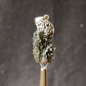 Raw MOLDAVITE Pendant - Sterling Silver, Leaf Bail - Moldavite Necklace Pendant, Pure Moldavite Jewelry, 44606