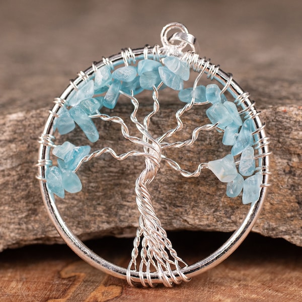 APATITE Tree of Life Gemstone Pendant - Wire Wrapped Pendant, Crystal Jewelry,  E0899