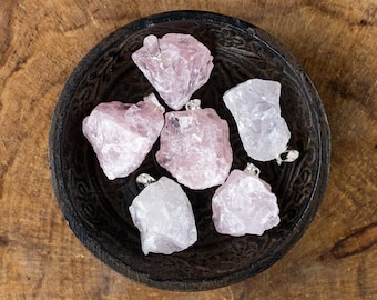 ROSE QUARTZ Pendant - Raw Pink Stone Jewelry, Metaphysical Rough Birthstone Necklace, E1815