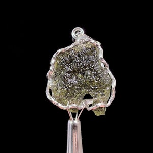 Raw MOLDAVITE Pendant - Sterling Silver - Moldavite Necklace Pendant, Genuine Moldavite Jewelry, 47417