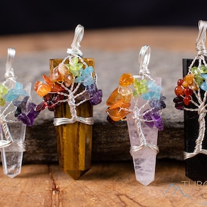 CHAKRA Tree of Life Pendant - Handmade Jewelry, Point Pendant, Crystal Carving, E2017
