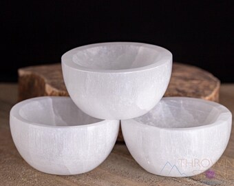 White SELENITE Bowl  :  Crystal Ring Storage Cup, Elemental Stone Charging Dish, Housewarming Gift, E1727